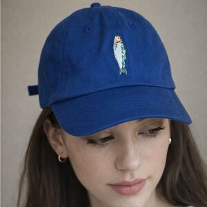 Blue Baseball Cap with Embroidered Fish
